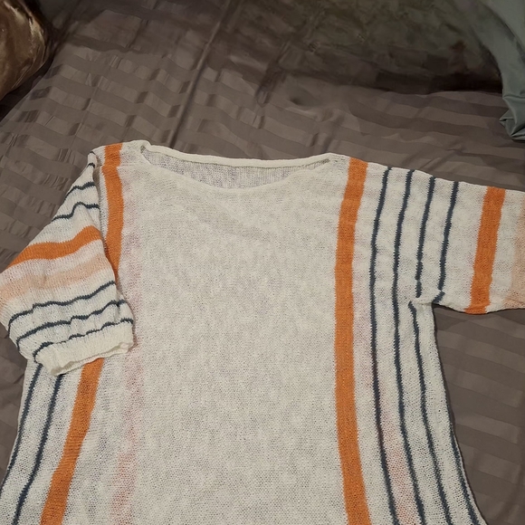 Tops - Casual Striped Women's Blouse - Orange, Blue, and White